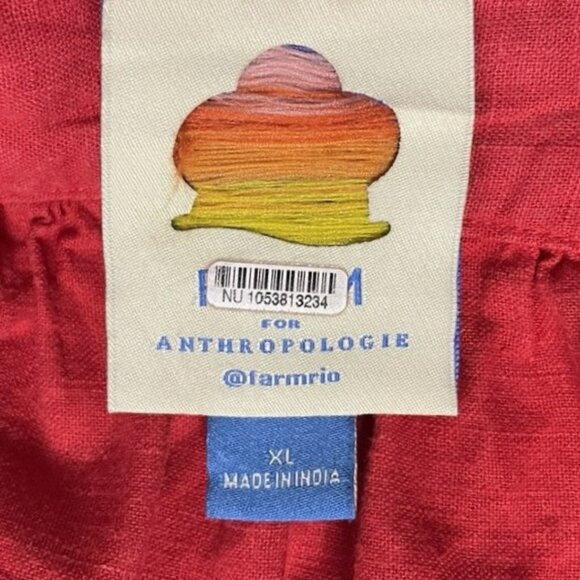 FARM RIO XL Embroidered Linen-Blend Maxi Dress Pockets Boho Festival - Picture 10 of 14